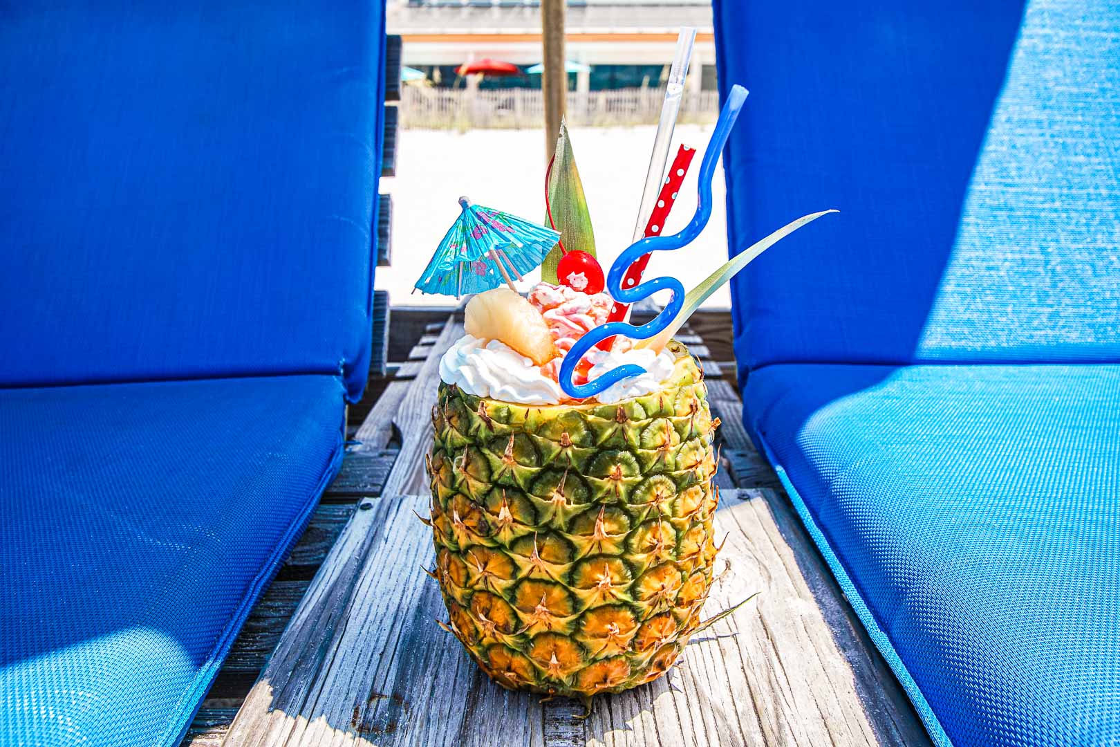 Refreshing Pina colada drinks at VRI's Landmark Holiday Beach Resort in Panama City, Florida.